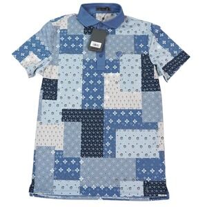 G/Fore‎ Polo Shirt Mens Small Blue Patchwork Floral Print Short Sleeve Bandana